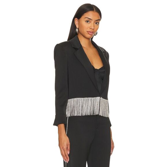 NWOT Alice + Olivia Shan Cropped Fringe Blazer in Black $795 - Picture 2 of 11